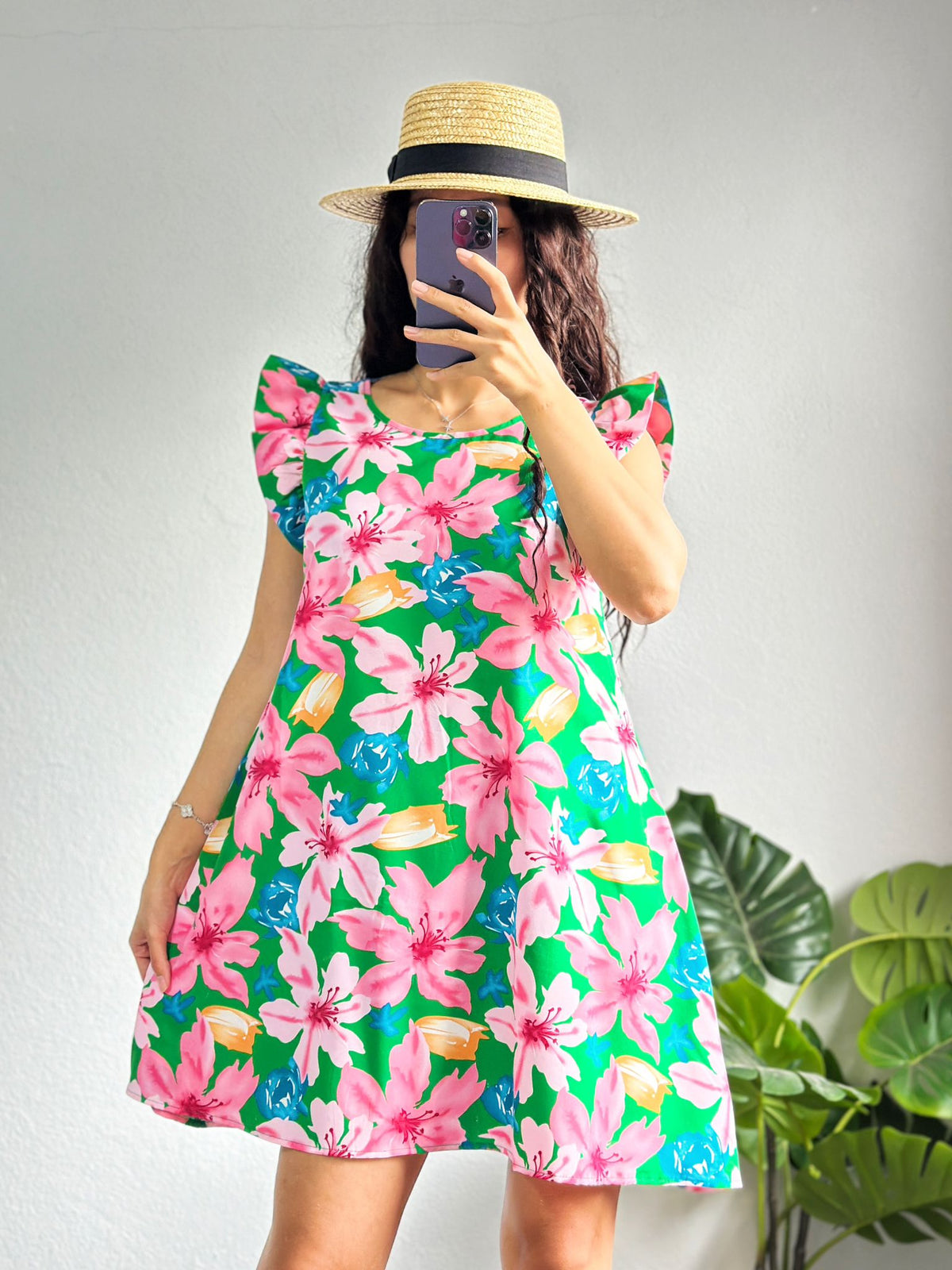 Rochie florala scurta cu croi larg si volanase la maneca -ZZ-2228 Top Closet