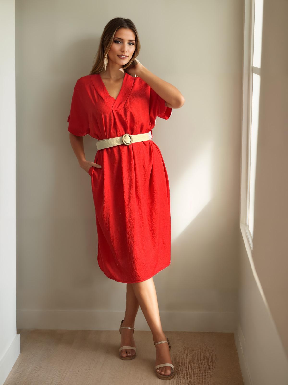 Rochie dama cu cordon auriu si decolteu in V - Azaleea Top Closet