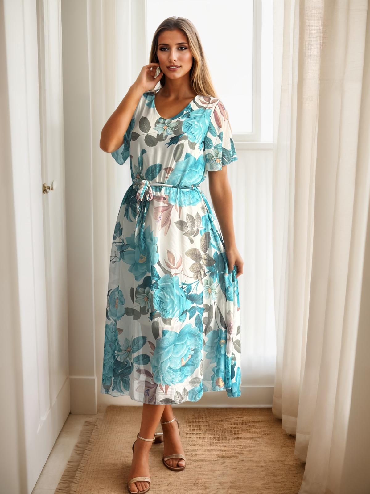 Rochie din plasa imprimata midi cu un croi drept, decolteu petrecut - Letitia Top Closet