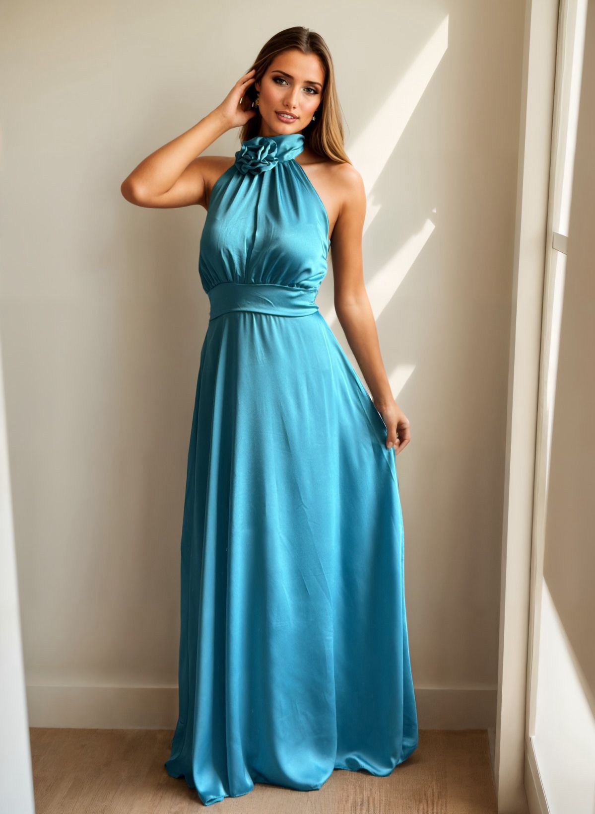 Rochie din satin de seara eleganta cu aplicatii - Rania Top Closet