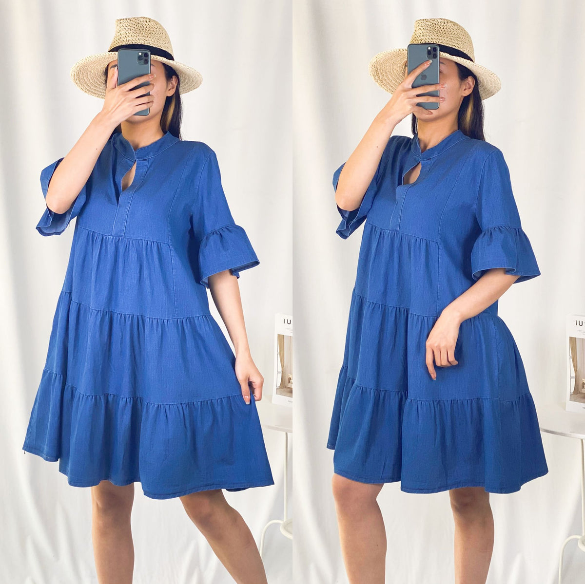 Rochie albastra casual din denim cu croi larg - DT1