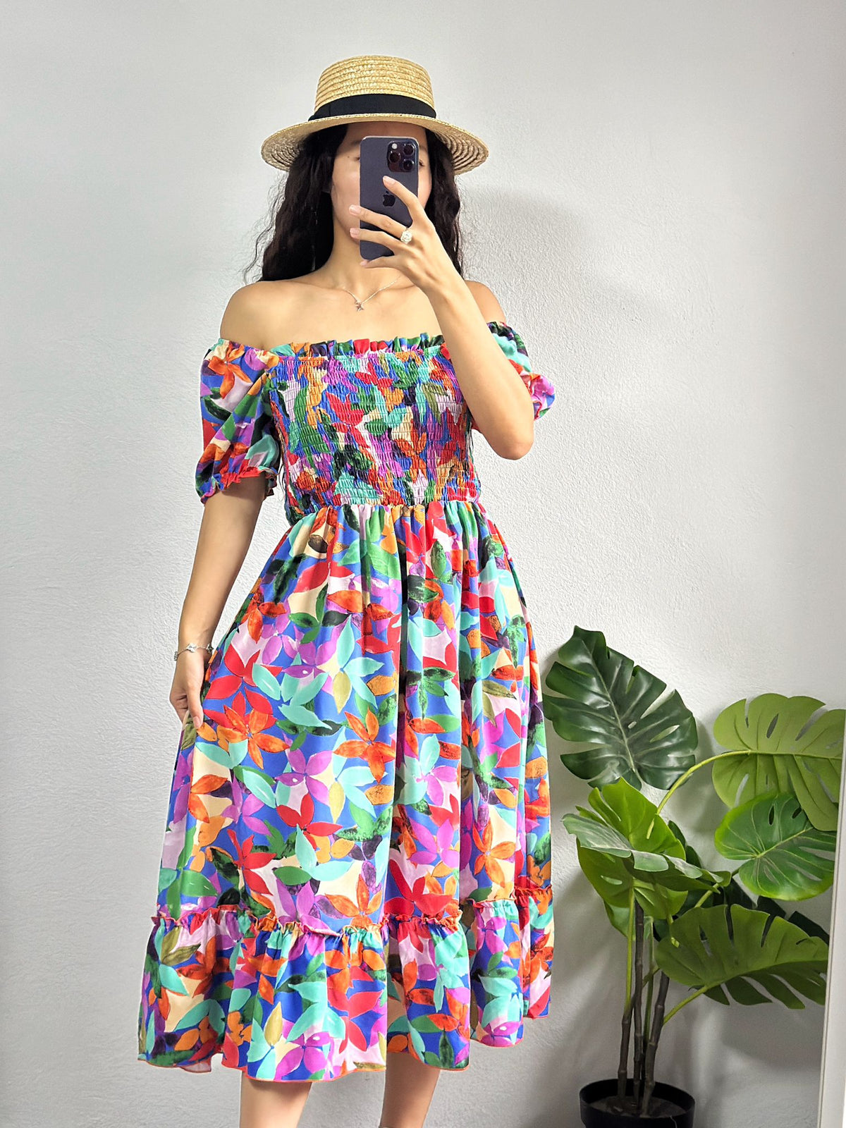 Rochie midi babydoll florala in valuri - ZZ-2260 Top Closet