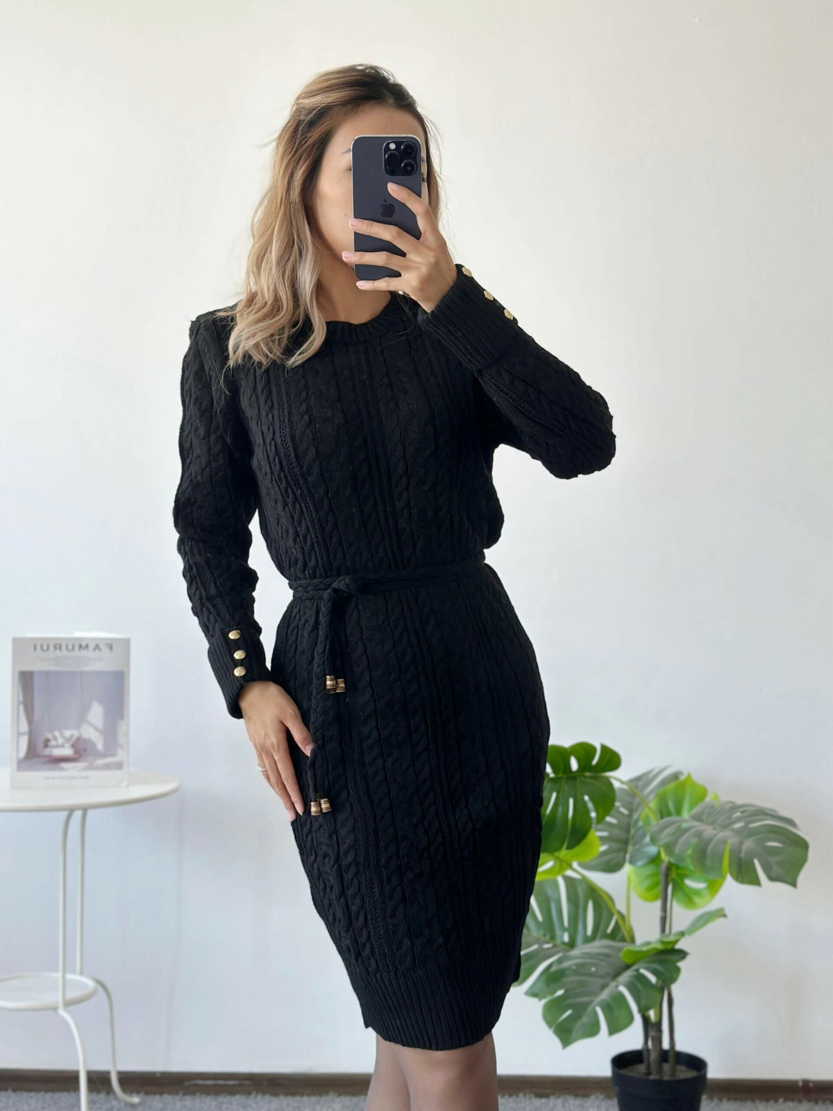 Rochie Negru tip creion din material elastic tricotat - Dalia