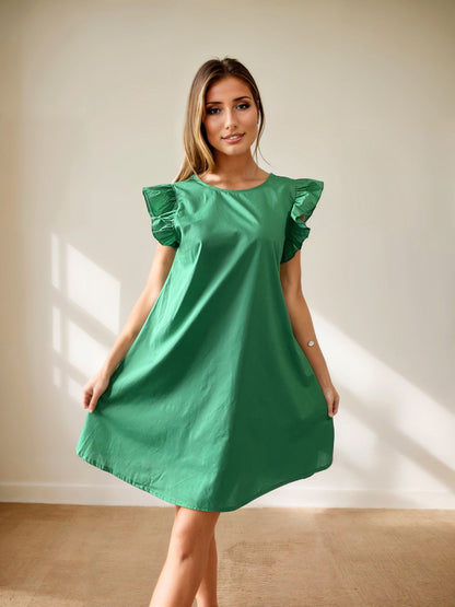 Rochie vaporoasa scurta cu croi larg si volanas la maneca - DF2222