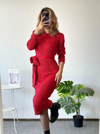 Rochie rosu tip creion din material elastic tricotat - Irina