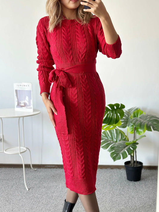 Rochie rosu tip creion din material elastic tricotat - Irina